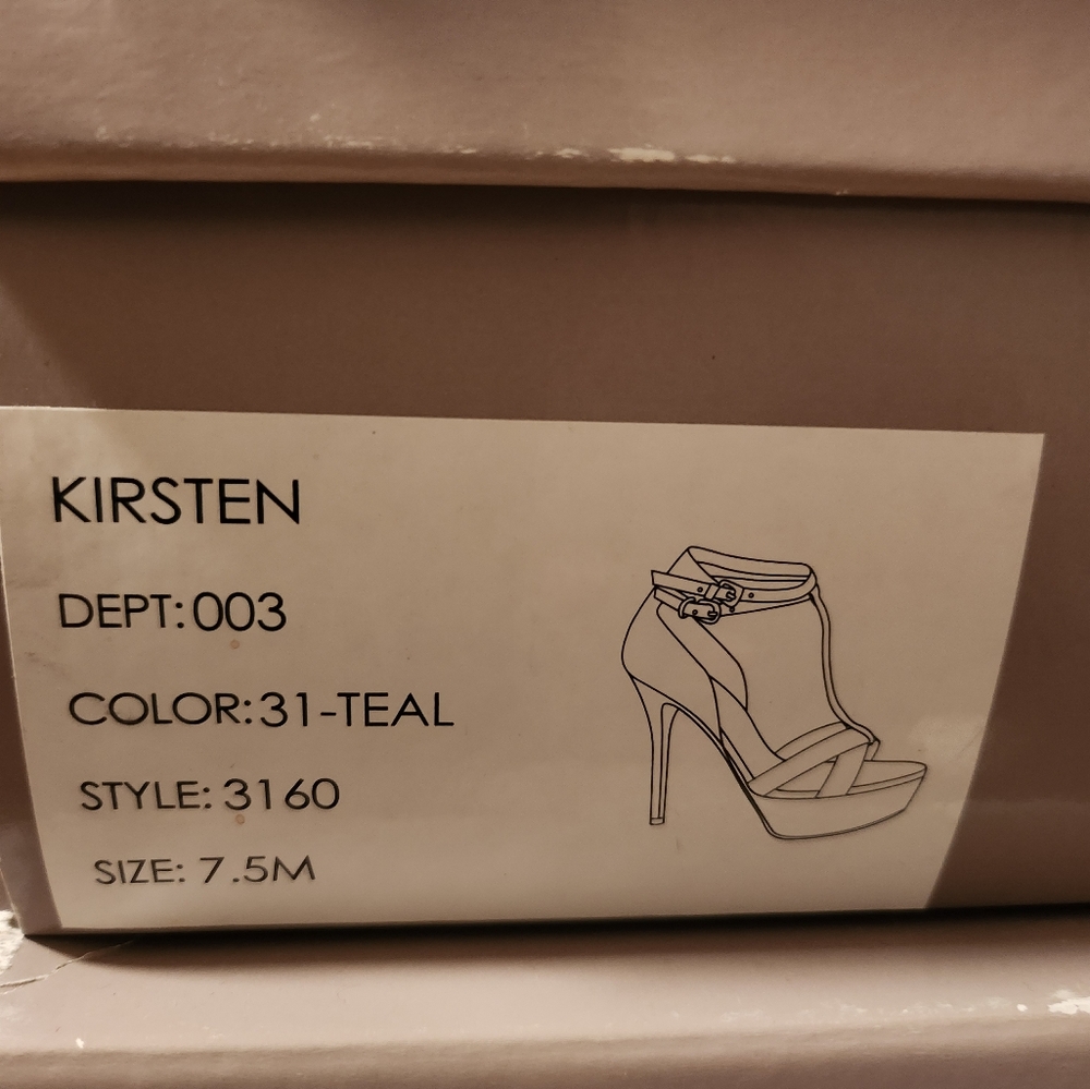 Teal Suede High Heel Sandal with Gold Heel - Picture 6 of 6